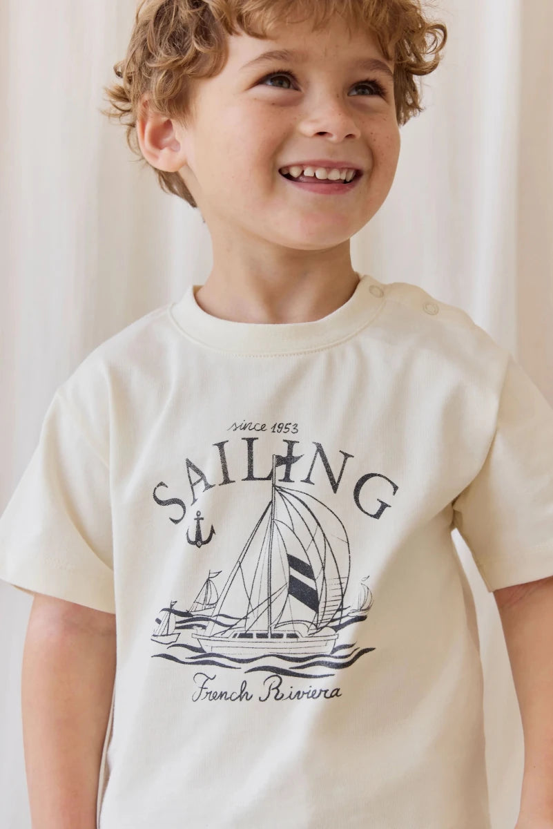 Organic Cotton Bjorn Tee - French Riviera Eclipse - Jamie Kay Tops sold by Rosebud & Jo