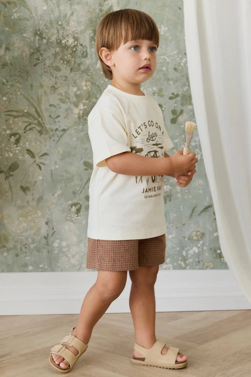 Organic Cotton Bjorn Tee - Parchment Safari Truck - Jamie Kay Tops sold by Rosebud & Jo