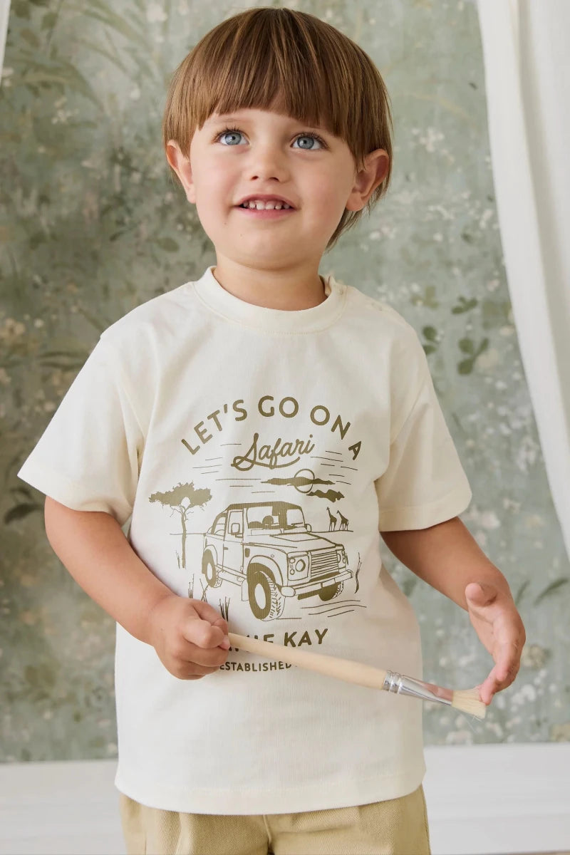 Organic Cotton Bjorn Tee - Parchment Safari Truck - Jamie Kay Tops sold by Rosebud & Jo
