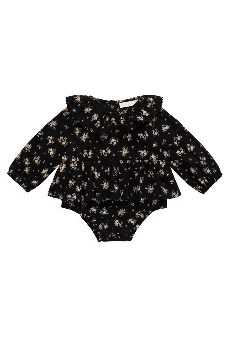 Organic Cotton Caroline Playsuit - Cassie Caviar - Jamie Kay Rompers & Jumpers sold by Rosebud & Jo