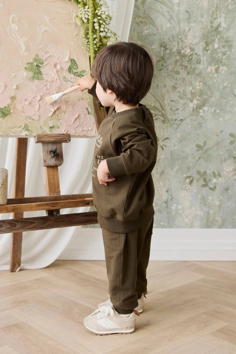 Organic Cotton Jalen Track Pant - Deep Olive - Jamie Kay Bottoms sold by Rosebud & Jo