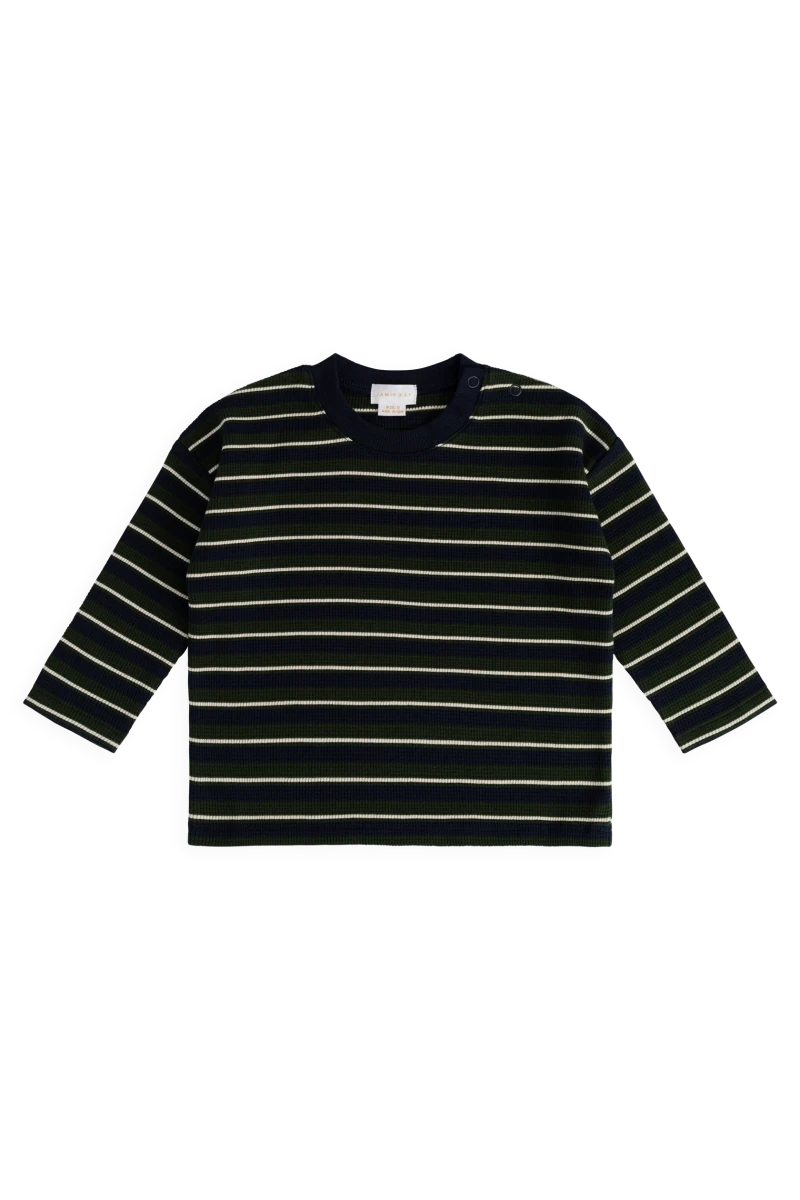 Organic Cotton Waffle Leith Long Sleeve Top - Maritime Grandeur Stripe - Jamie Kay Tops sold by Rosebud & Jo