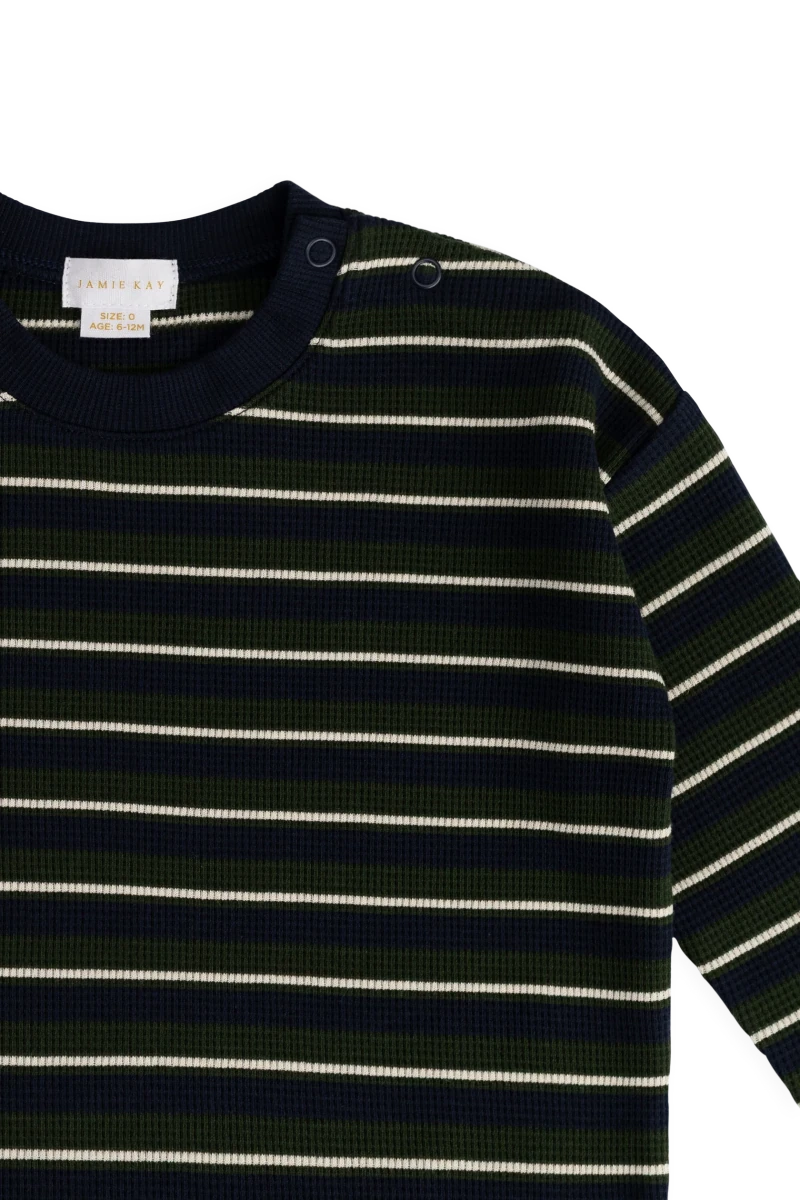 Organic Cotton Waffle Leith Long Sleeve Top - Maritime Grandeur Stripe - Jamie Kay Tops sold by Rosebud & Jo