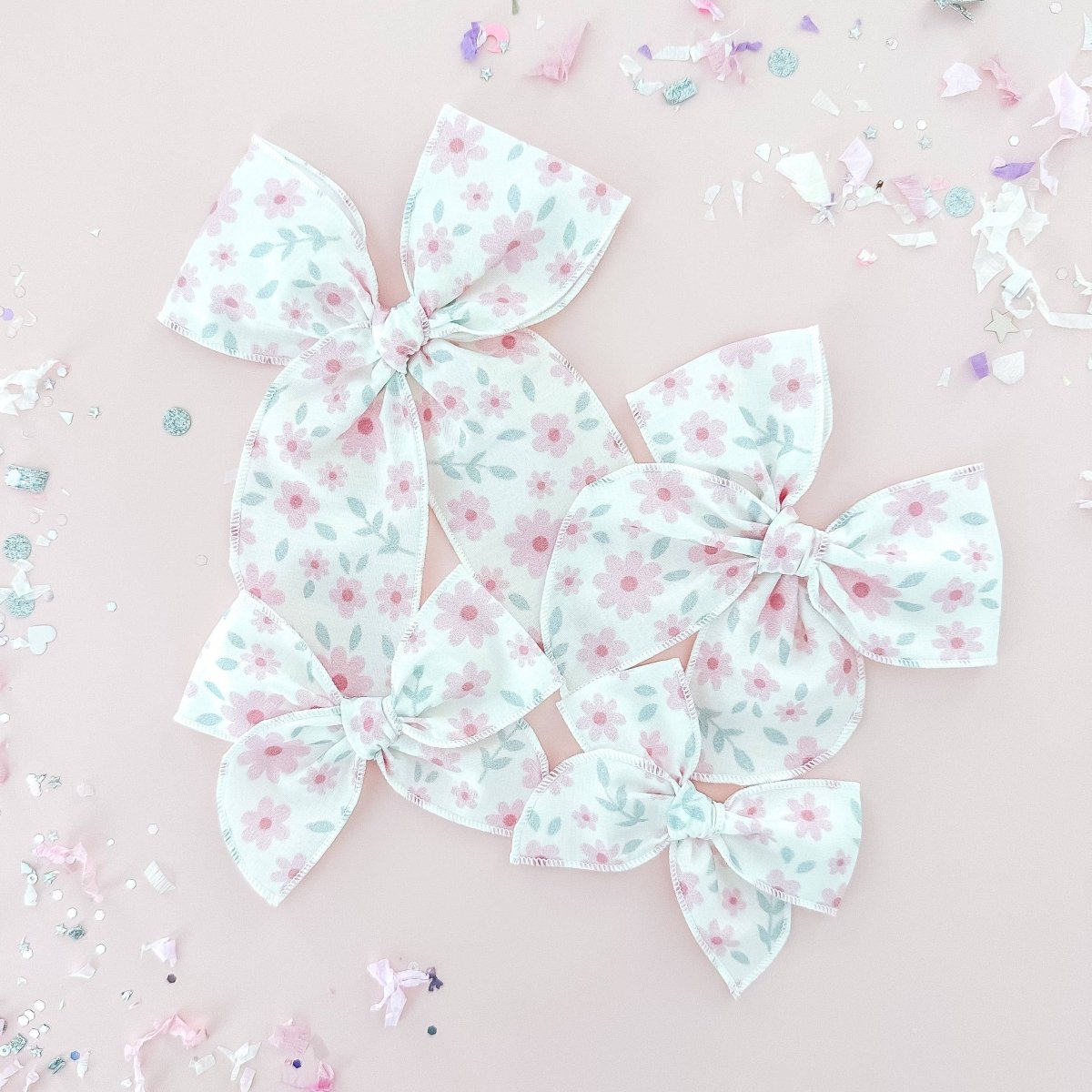 Pink Flowers Fabric Bow – Handmade Small Reversible Alligator Clip - Tiny Wonders Bows Hair Accessory sold by Rosebud & Jo