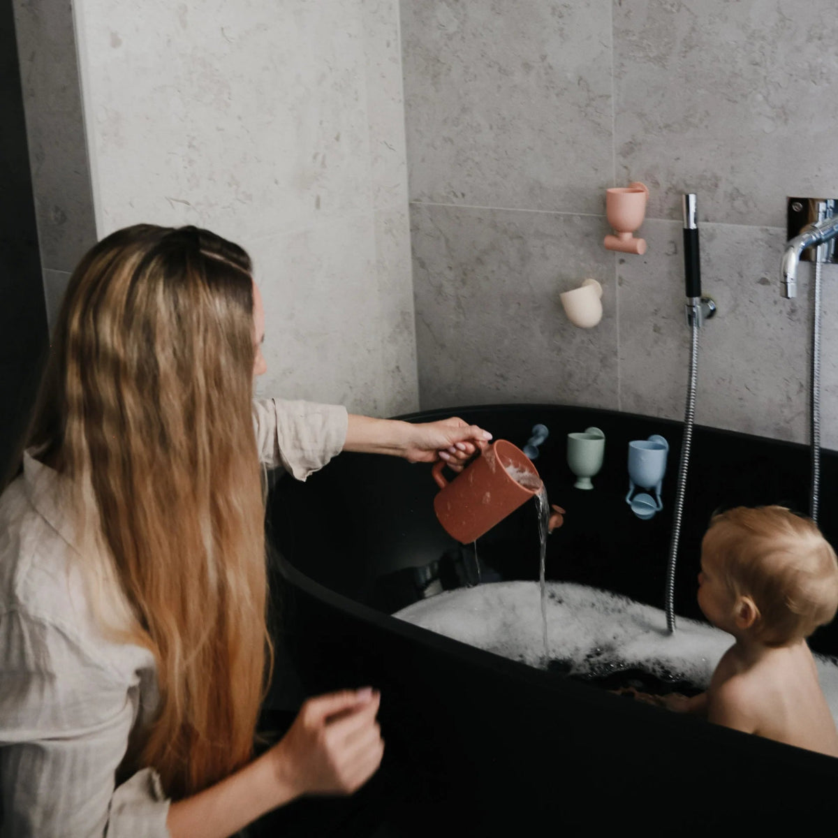 Pour and Play Bath Toy Set – 4 - Piece Suction Cup Waterfall Cups - Mushie Bath Toy sold by Rosebud & Jo