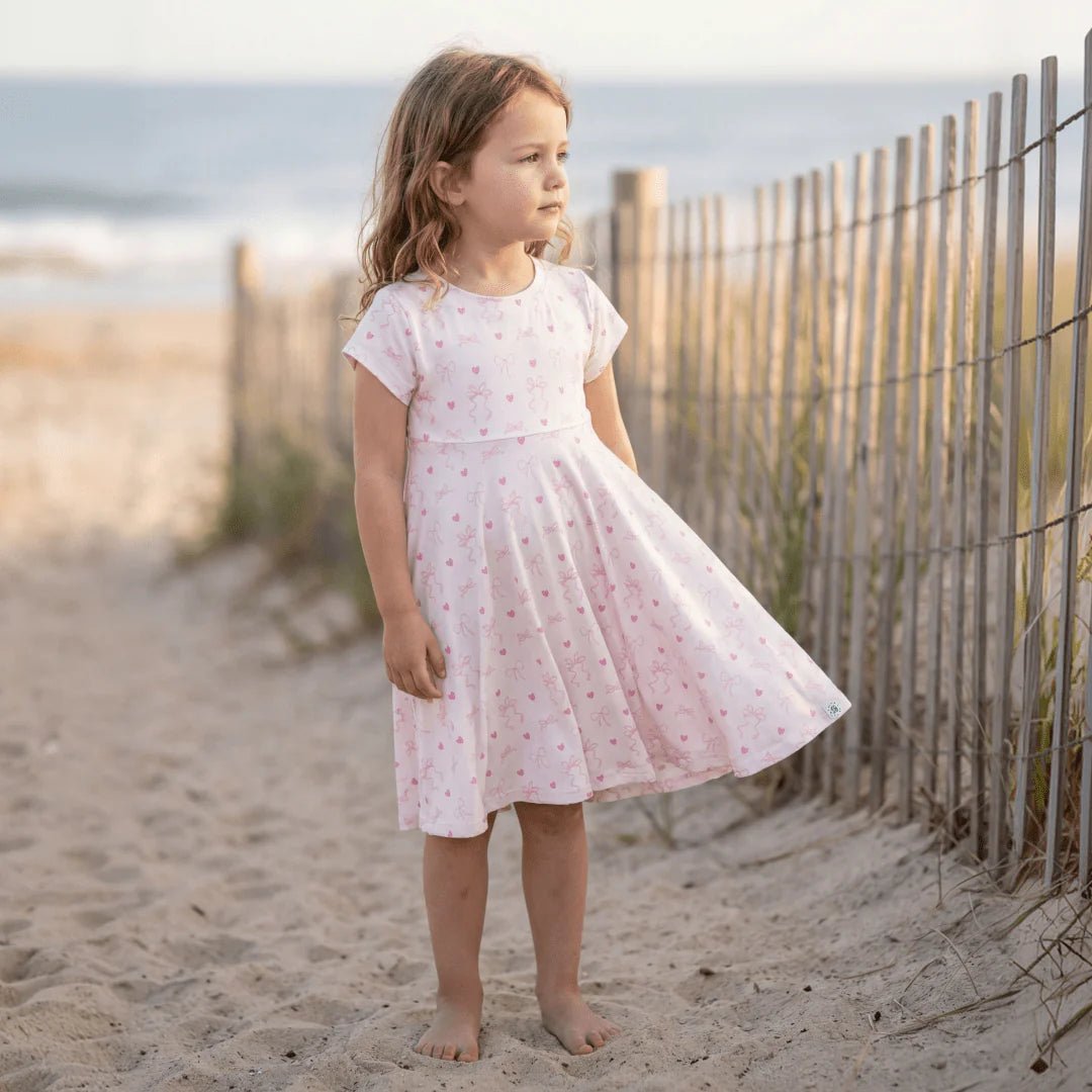 Precious Bows Cap Sleeve Swirly Girl Dress - Sweet Bamboo Dresses sold by Rosebud & Jo