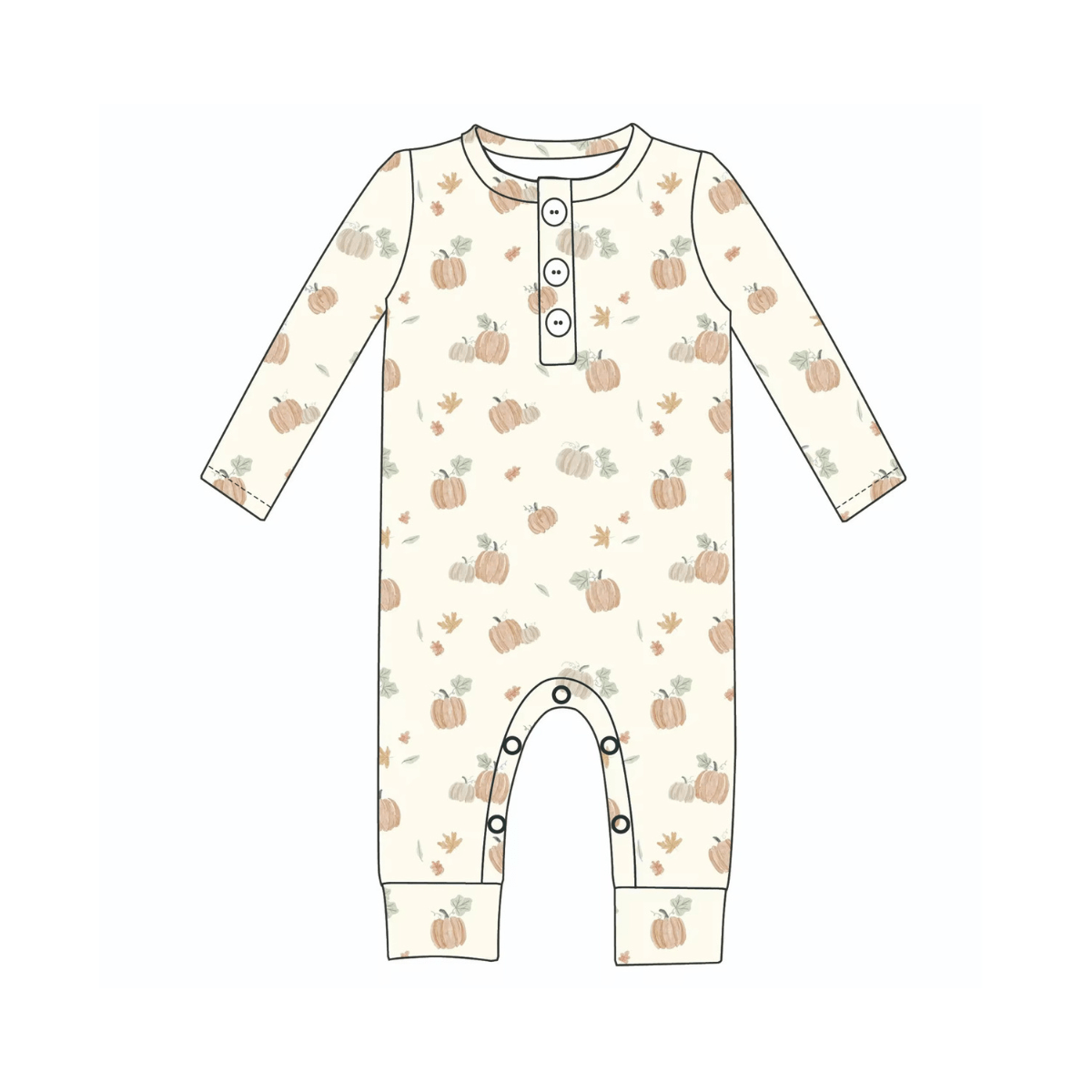 Pumpkin Bamboo Long Sleeve Henley Romper - Emi Lei Baby & Toddler Clothing sold by Rosebud & Jo