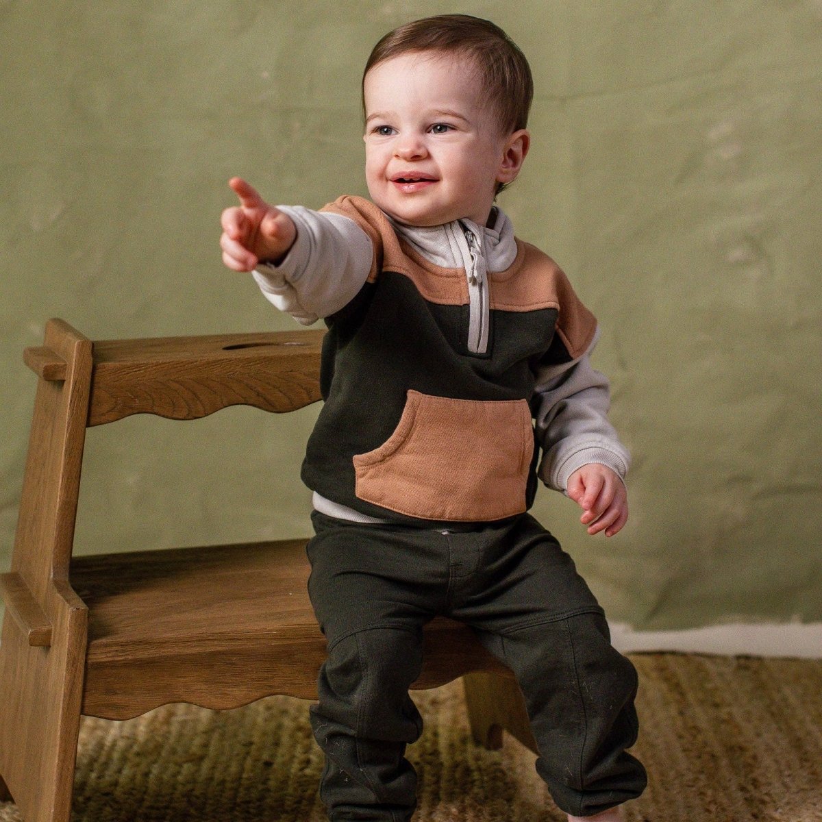Quarter Zip Boy Collar Sweatshirt Set in Shadow - Burt's Bees Baby Top & Bottom Set sold by Rosebud & Jo