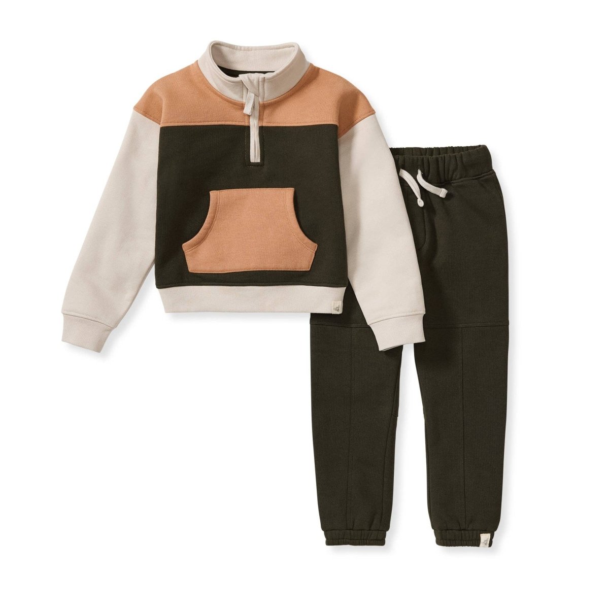 Quarter Zip Boy Collar Sweatshirt Set in Shadow - Burt's Bees Baby Top & Bottom Set sold by Rosebud & Jo
