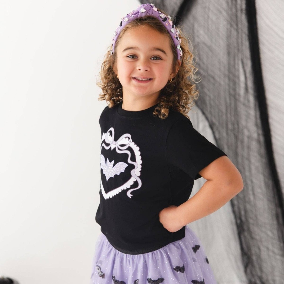 Rhinestone Bat Patch Halloween Short Sleeve T-Shirt - Sweet Wink Tops sold by Rosebud & Jo