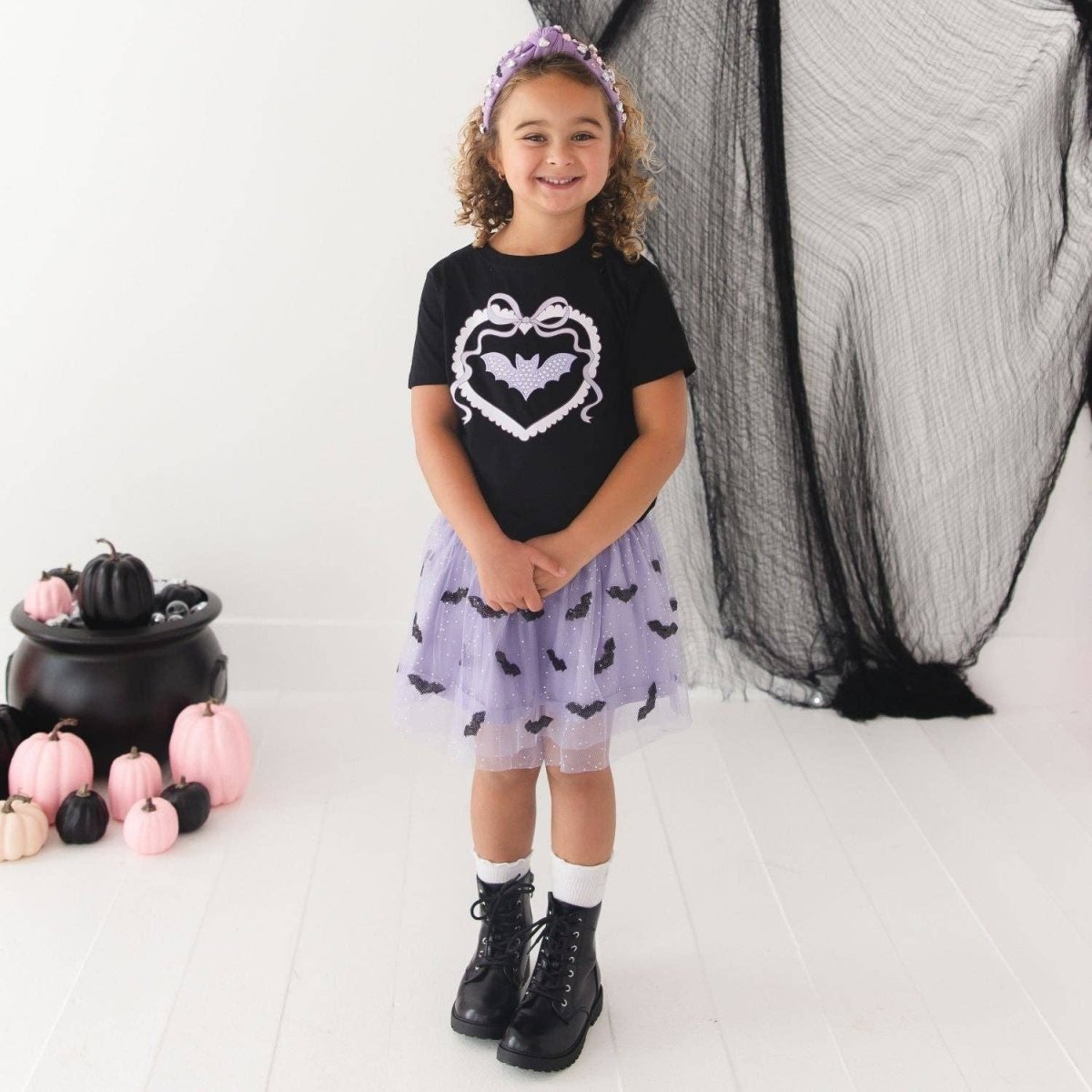 Rhinestone Bat Patch Halloween Short Sleeve T-Shirt - Sweet Wink Tops sold by Rosebud & Jo