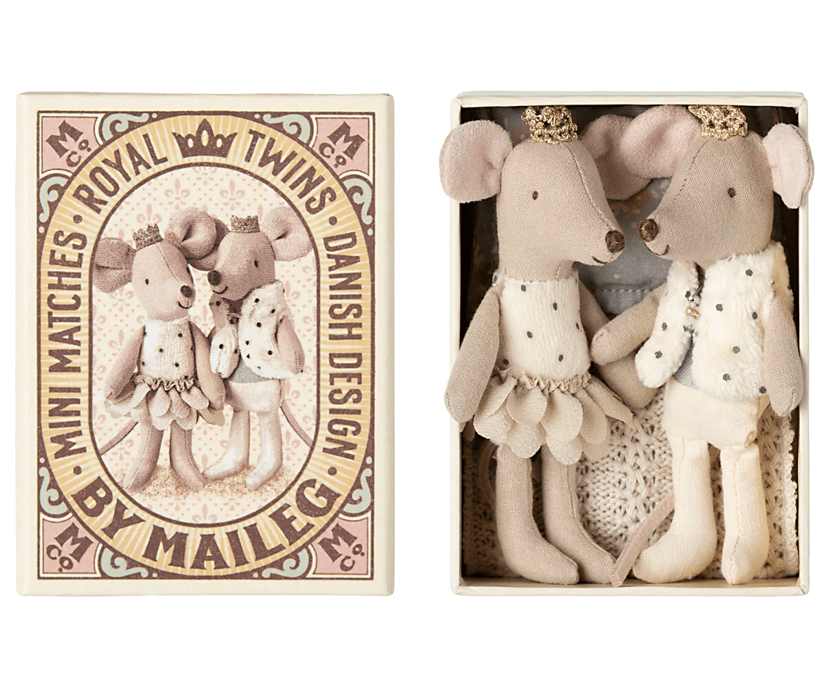 Royal Twin Mice, Little Sister & Brother in Matchbox - Maileg Toy sold by Rosebud & Jo