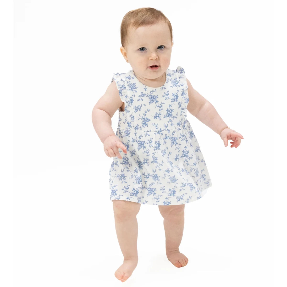 Ruffle Bodysuit Dress - Baby Blue Vines Floral - Angel Dear Rompers & Jumpers sold by Rosebud & Jo