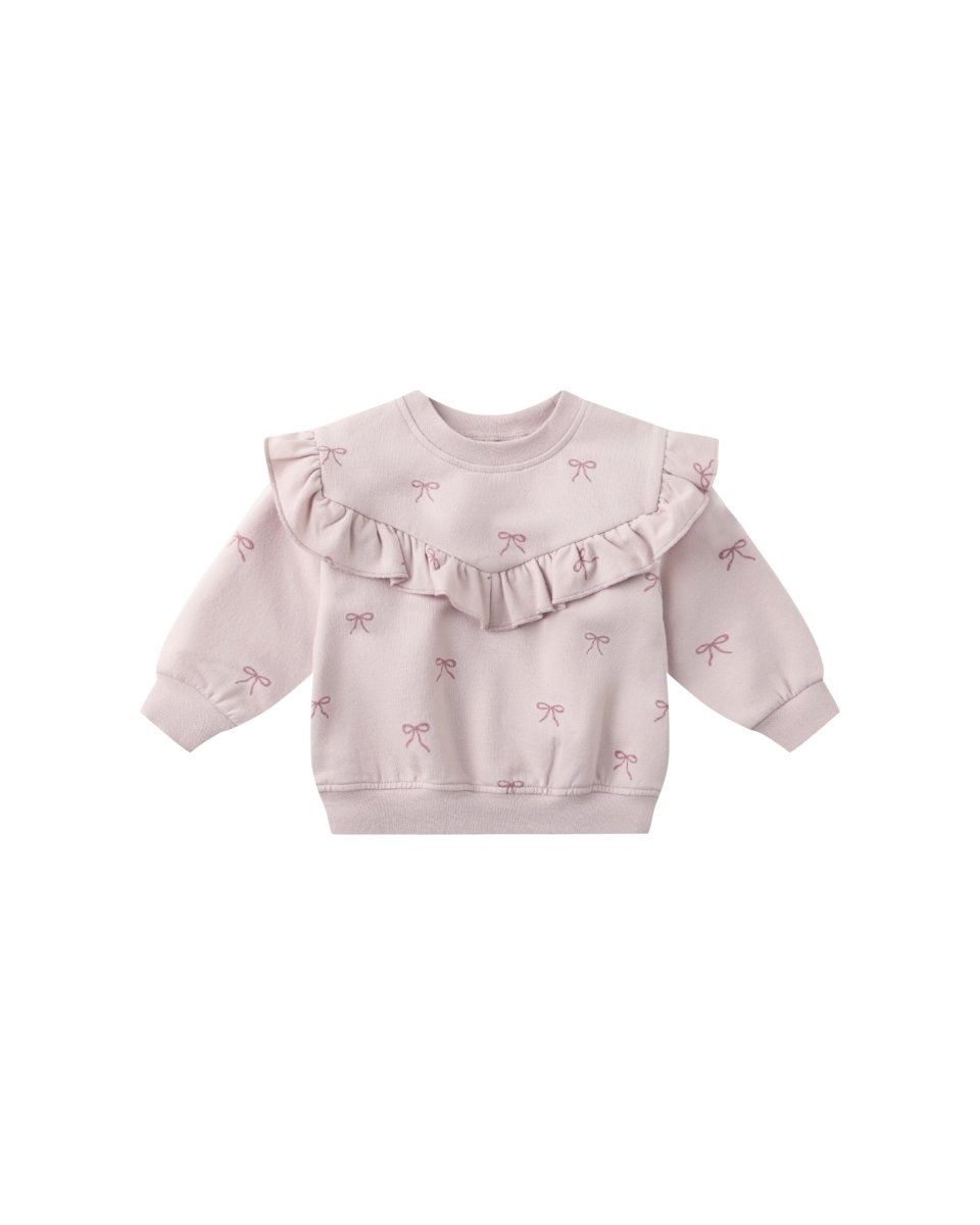 Ruffle Fleece Sweatshirt in Bows - Quincy Mae Baby & Toddler Clothing sold by Rosebud & Jo