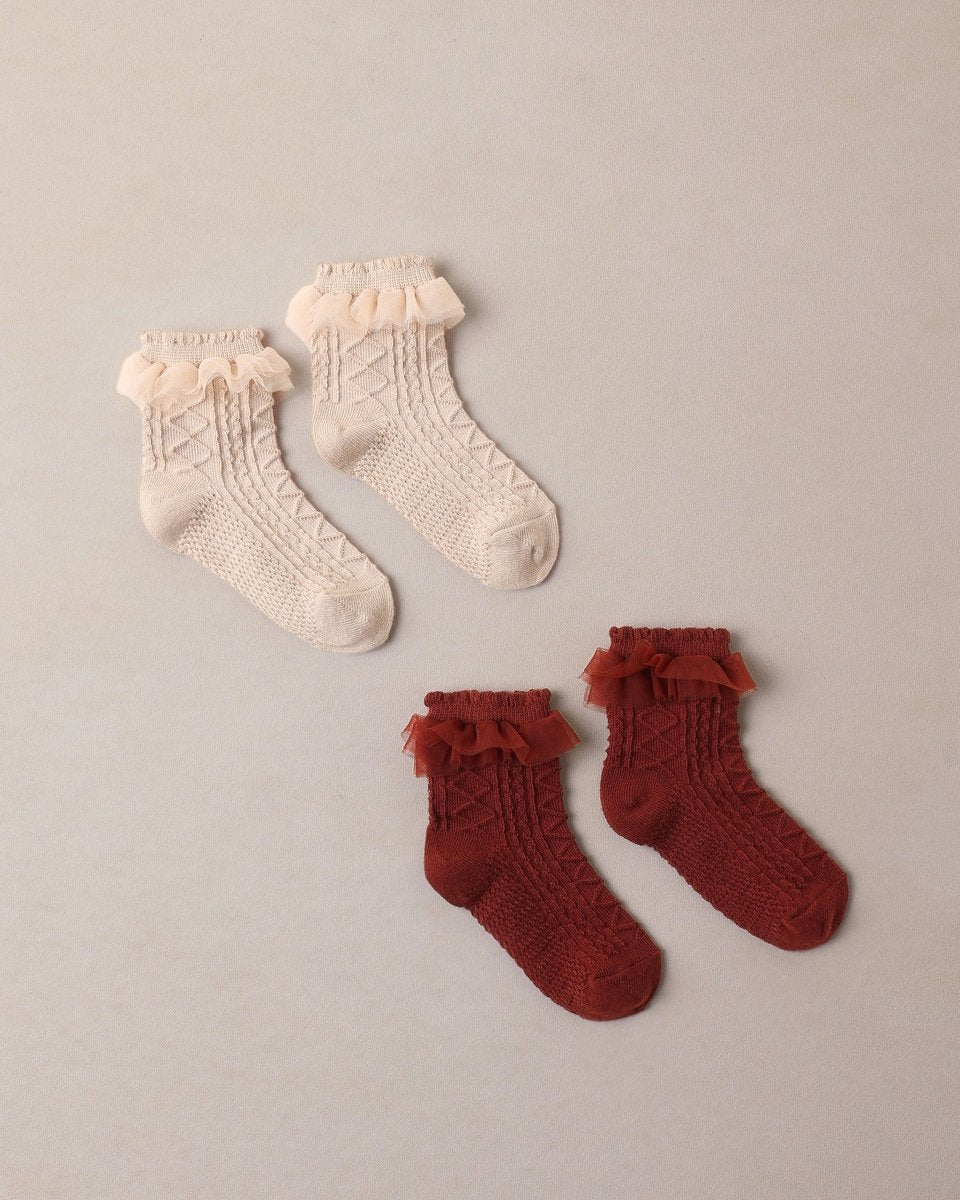 Ruffle Socks in Pearl and Ruby - Noralee Socks sold by Rosebud & Jo