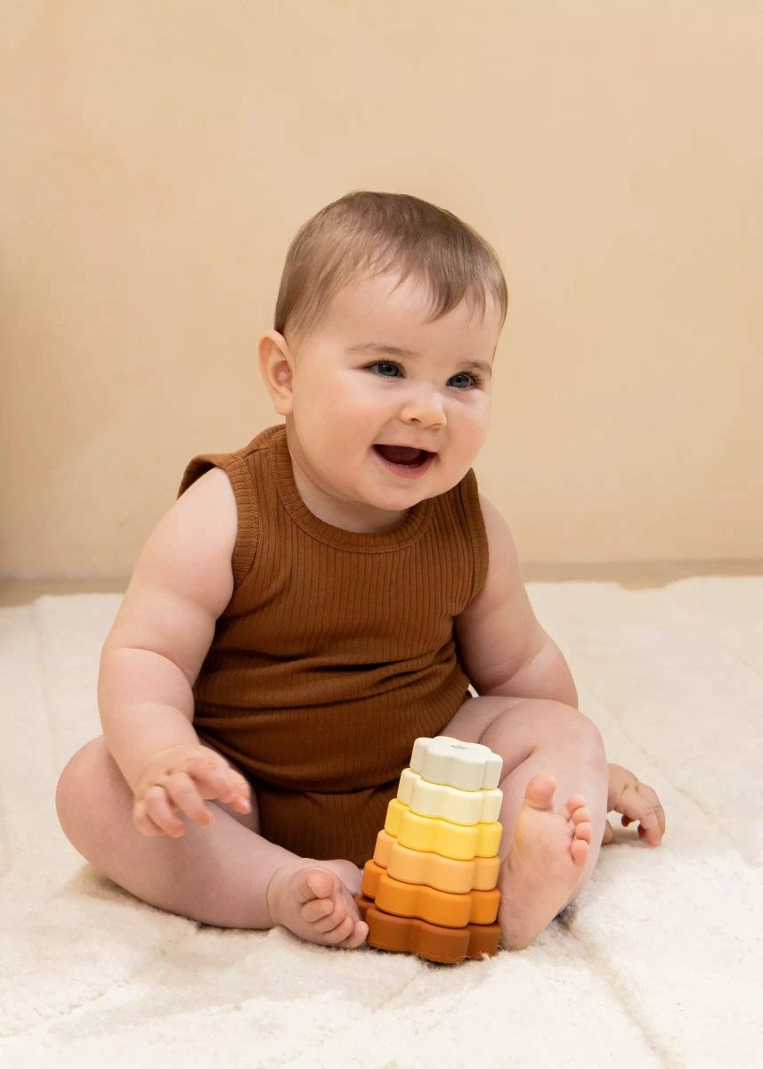 Set of 6 Silicone Stackable Flowers - Coco Village Toy sold by Rosebud & Jo