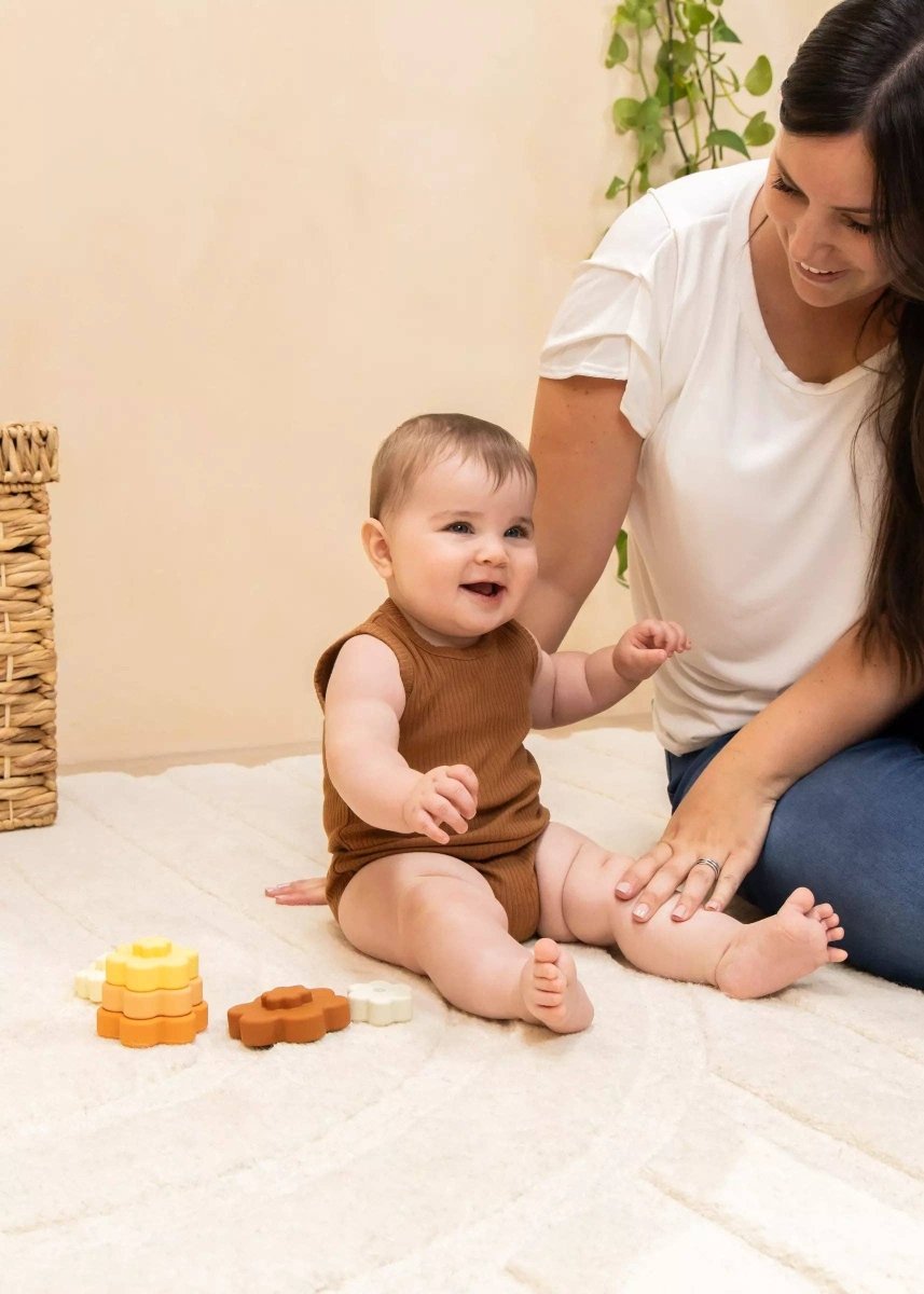 Set of 6 Silicone Stackable Flowers - Coco Village Toy sold by Rosebud & Jo