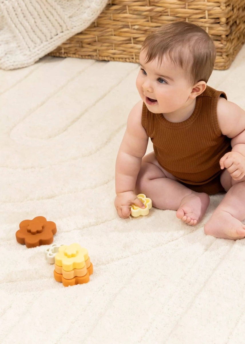 Set of 6 Silicone Stackable Flowers - Coco Village Toy sold by Rosebud & Jo