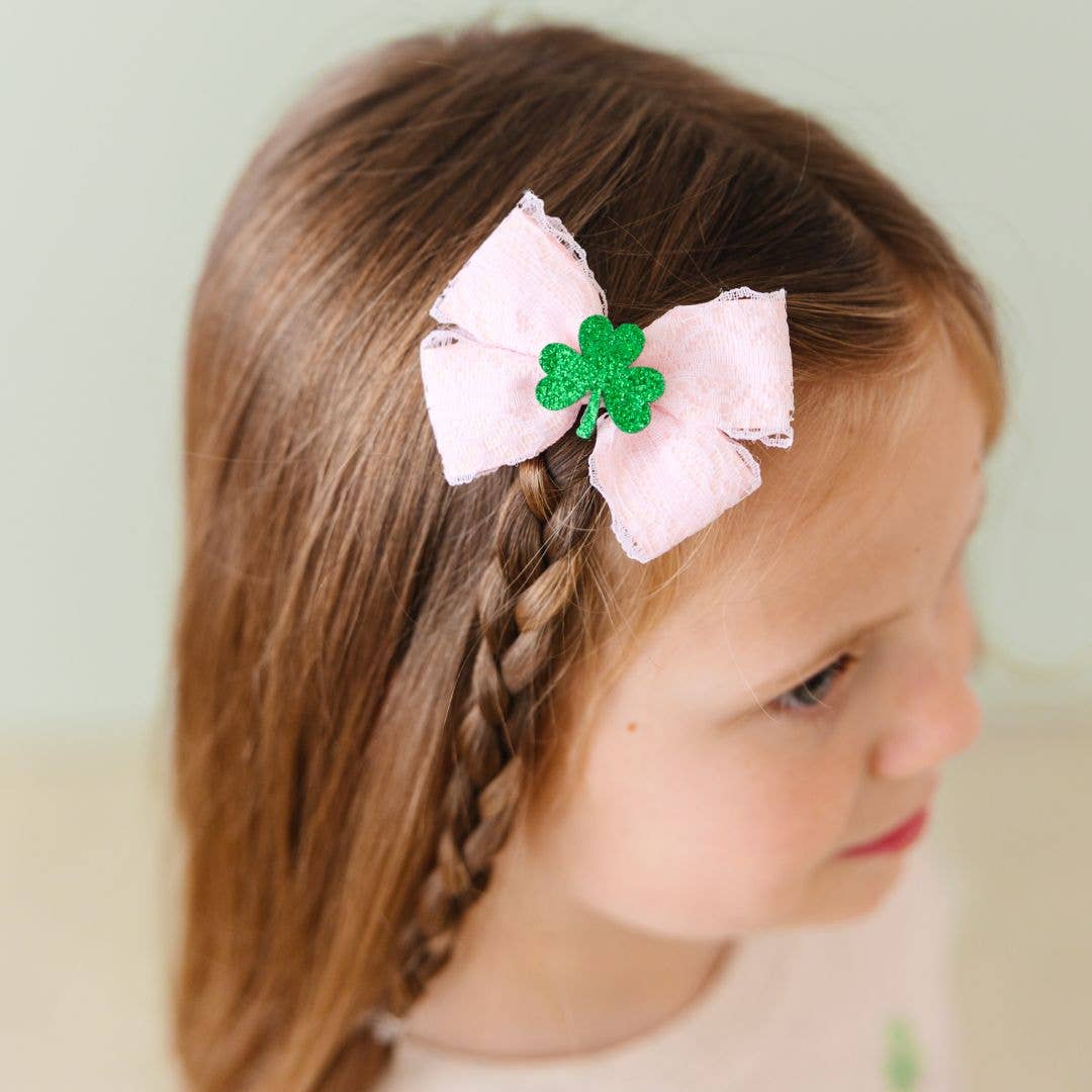 Shamrock Lace St. Patrick's Day Bow Clip - Sweet Wink Hair Accessory sold by Rosebud & Jo