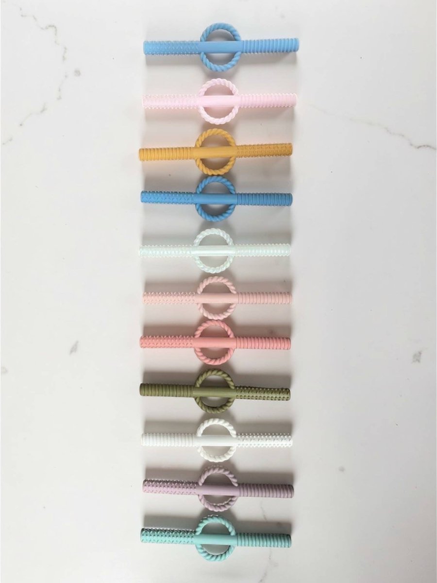 Silicone Teething Tube/Straw Set of 2 - Three Hearts & Co./EMO & CO. Teethers sold by Rosebud & Jo