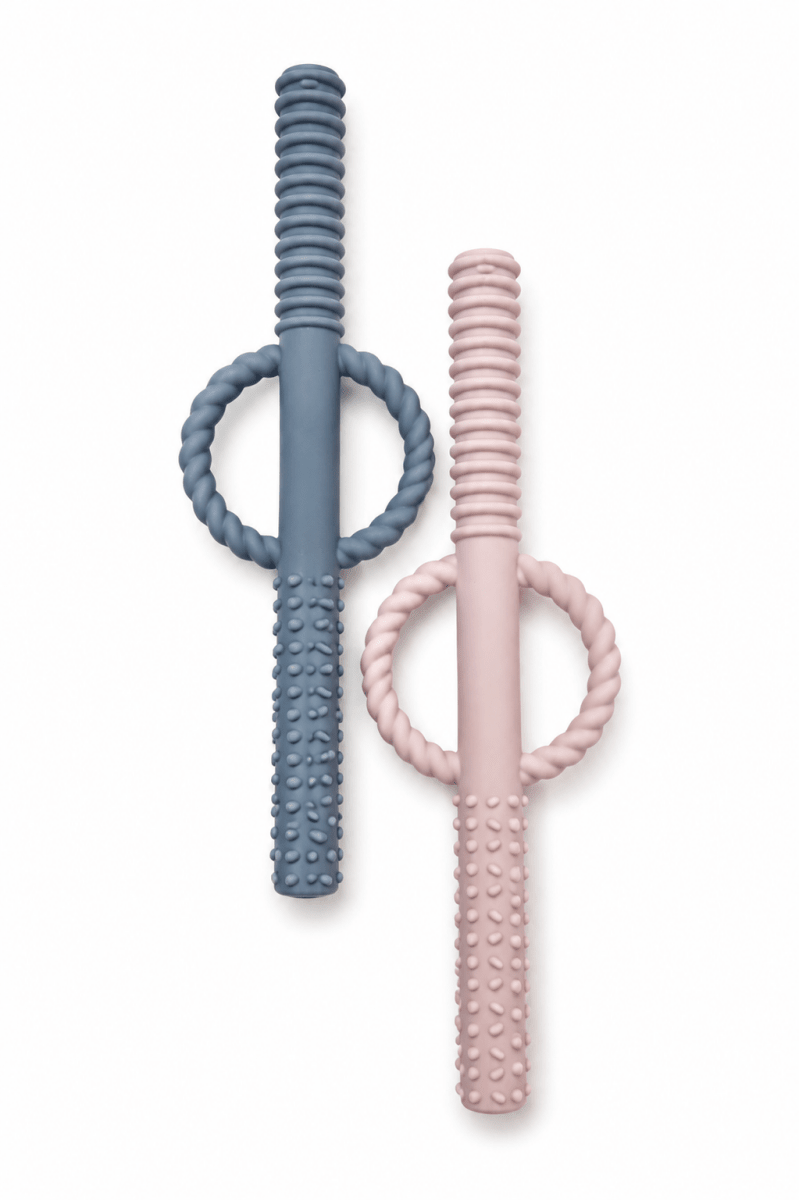 Silicone Teething Tube/Straw Set of 2 - Three Hearts & Co./EMO & CO. Teethers sold by Rosebud & Jo