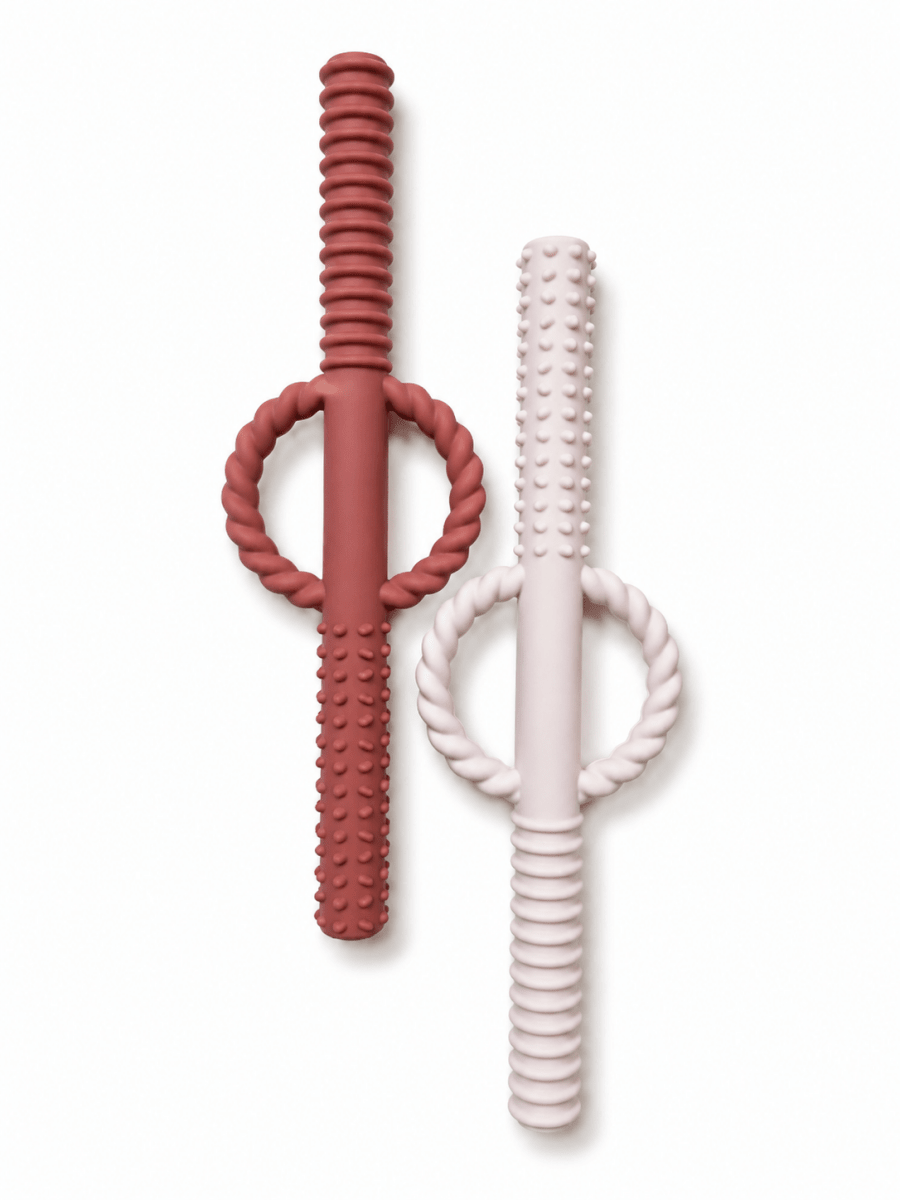 Silicone Teething Tube/Straw Set of 2 - Three Hearts & Co./EMO & CO. Teethers sold by Rosebud & Jo