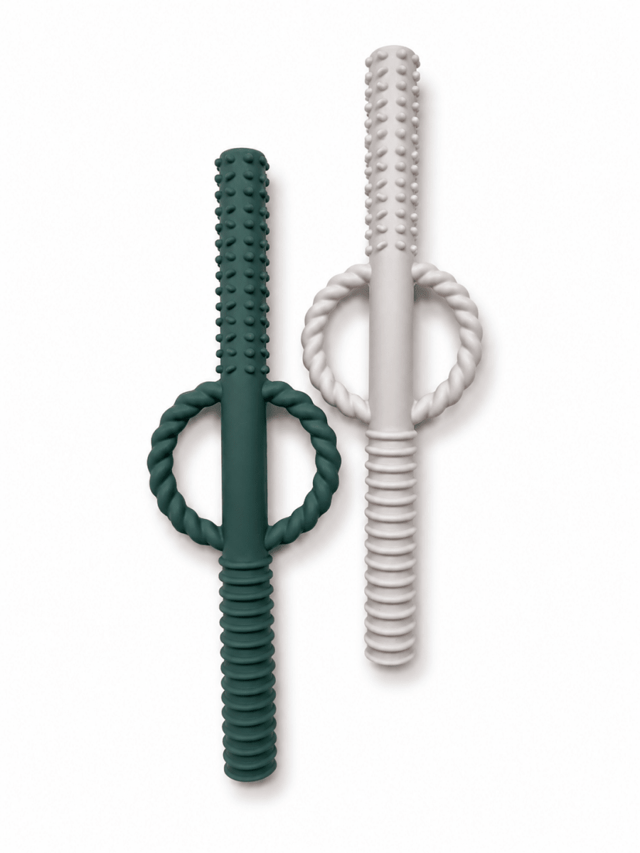 Silicone Teething Tube/Straw Set of 2 - Three Hearts & Co./EMO & CO. Teethers sold by Rosebud & Jo