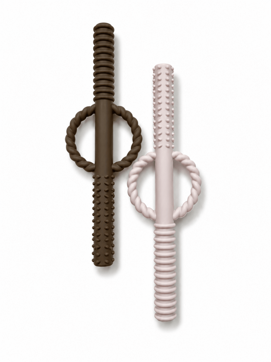 Silicone Teething Tube/Straw Set of 2 - Three Hearts & Co./EMO & CO. Teethers sold by Rosebud & Jo
