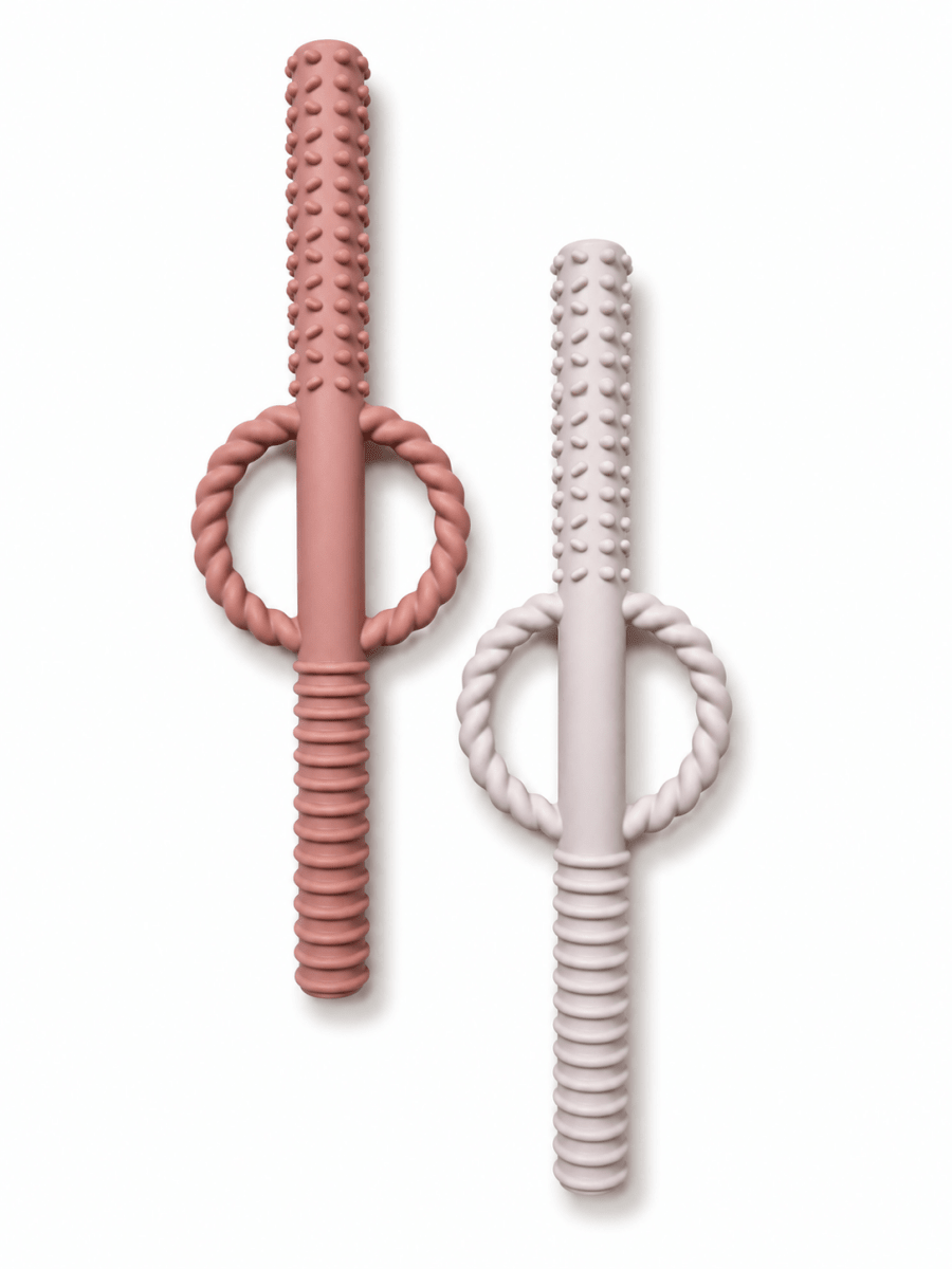 Silicone Teething Tube/Straw Set of 2 - Three Hearts & Co./EMO & CO. Teethers sold by Rosebud & Jo