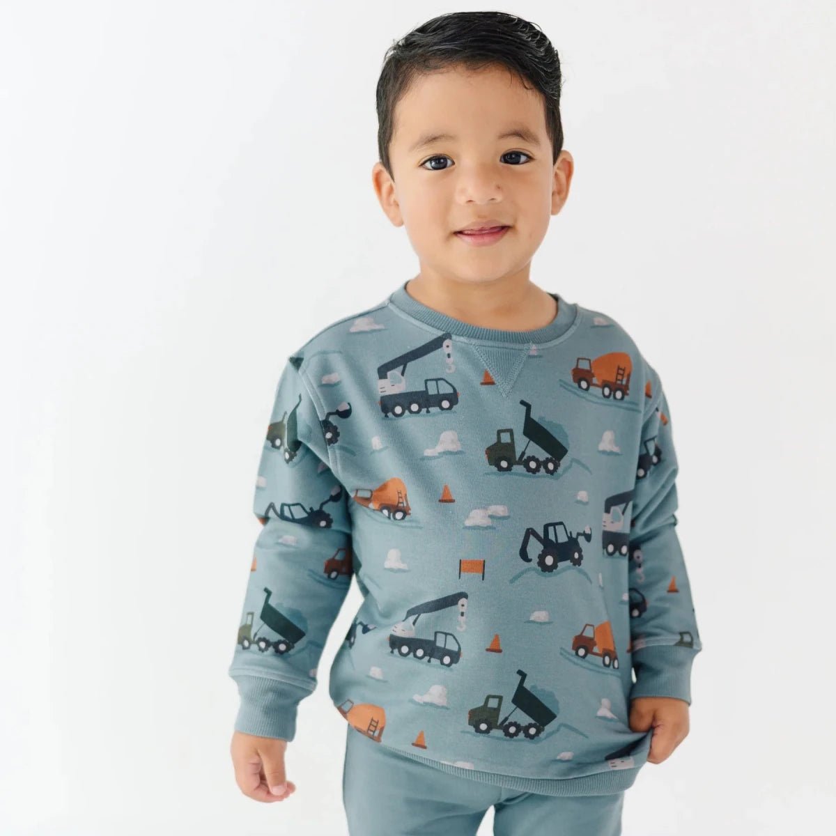 Slate Blue Construction Bamboo French Terry Pullover - Brave Little Ones Tops sold by Rosebud & Jo