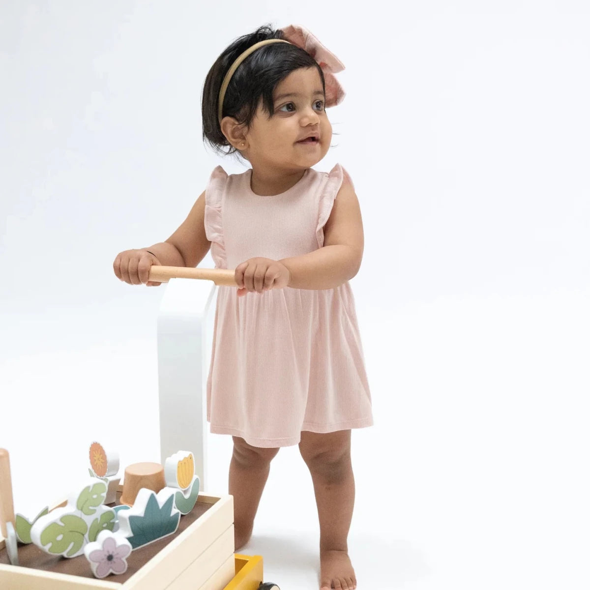 Solid Veiled Pink Rib Ruffle Bodysuit Dress - Angel Dear Rompers & Jumpers sold by Rosebud & Jo