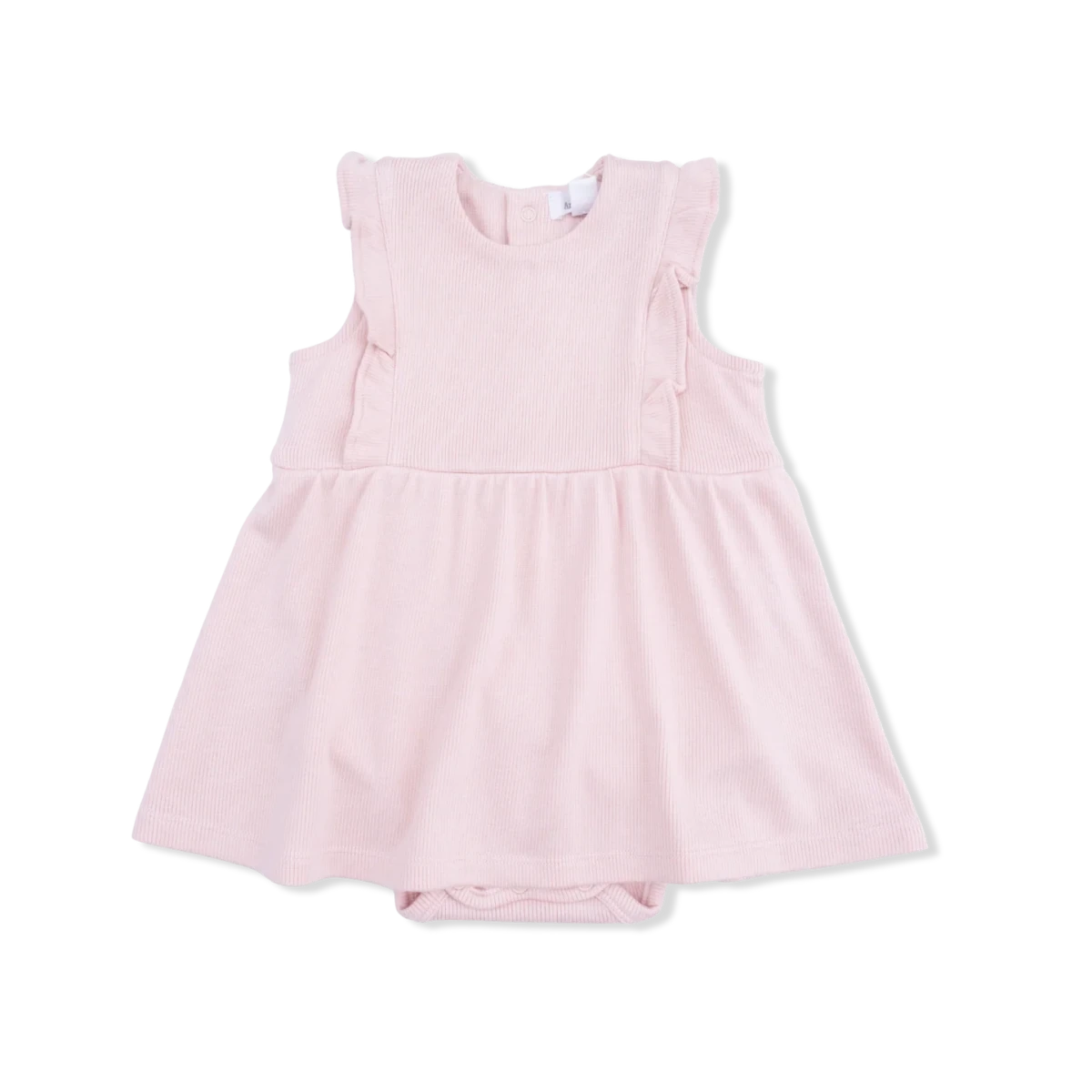 Solid Veiled Pink Rib Ruffle Bodysuit Dress - Angel Dear Rompers & Jumpers sold by Rosebud & Jo
