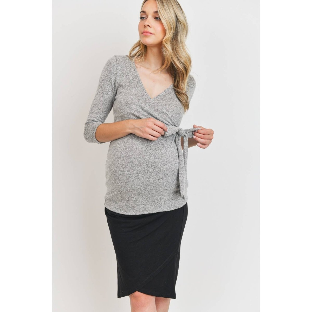 Surplice Wrap Long Sleeve Nursing Knit Top - Hello Miz Maternity Clothes sold by Rosebud & Jo