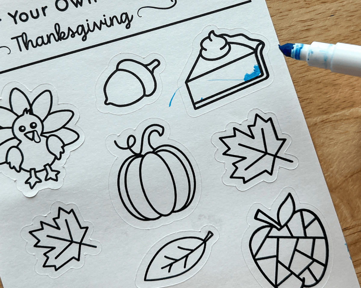 Thanksgiving Color Your Own Stickers  - Calenlou Crafts Stickers sold by Rosebud & Jo