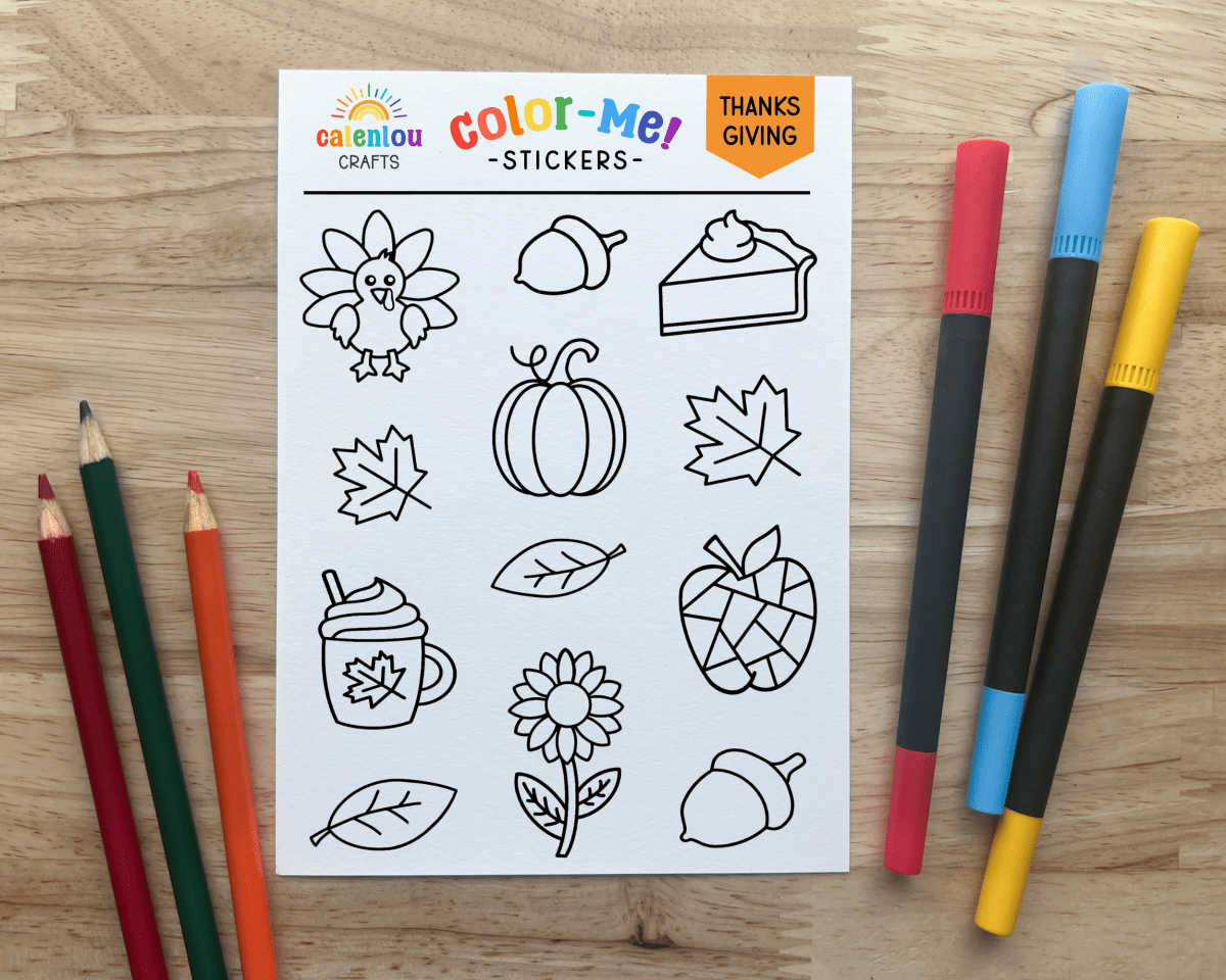 Thanksgiving Color Your Own Stickers  - Calenlou Crafts Stickers sold by Rosebud & Jo
