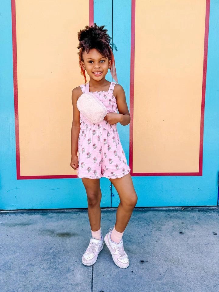 The Aspen Bag: Sherpa Light Pink Kids Belt Bag - Big Little Wish Bag sold by Rosebud & Jo