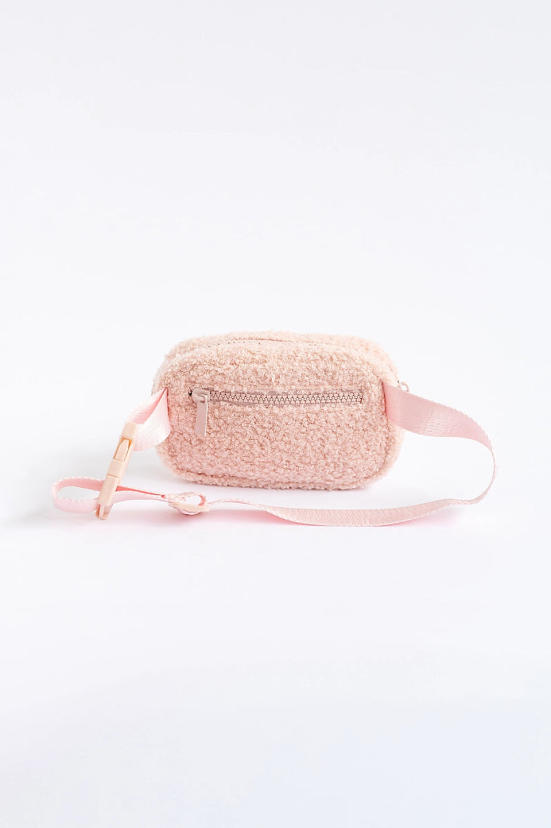 The Aspen Bag: Sherpa Light Pink Kids Belt Bag - Big Little Wish Bag sold by Rosebud & Jo