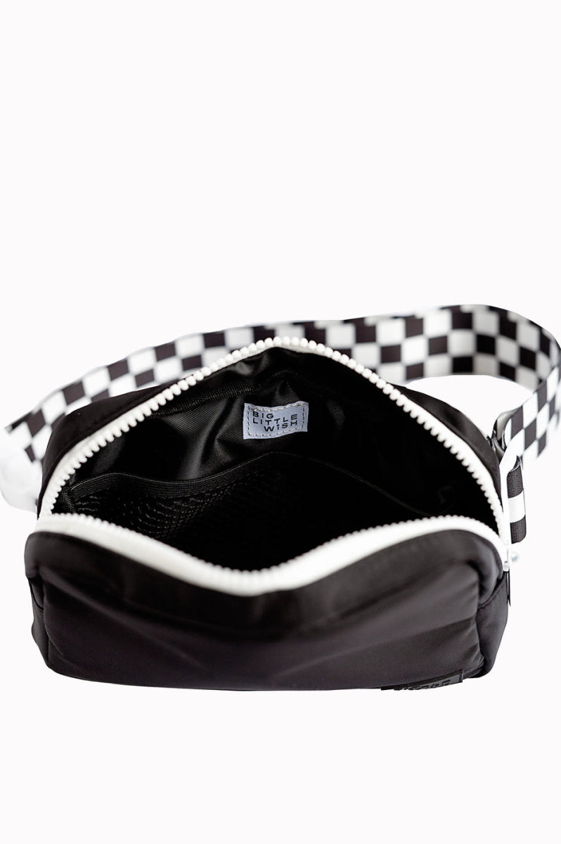 The City Bag: Black Check Bum Bag - Big Little Wish Bag sold by Rosebud & Jo