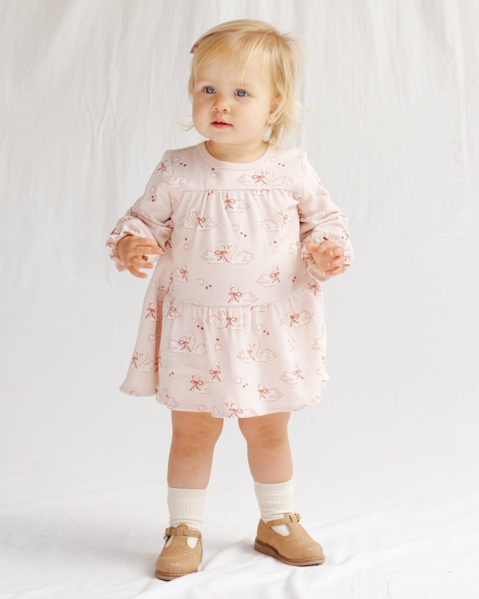 Tiered Jersey Dress || Swans - Quincy Mae Baby & Toddler Clothing sold by Rosebud & Jo