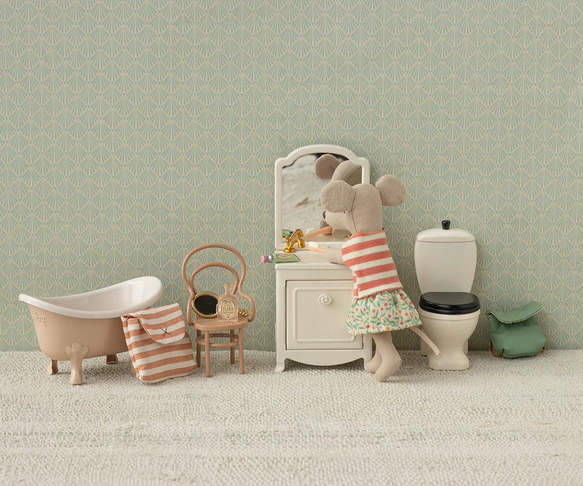 Tooth brush set in bag, Mouse - Coral stripe - Maileg Toys sold by Rosebud & Jo