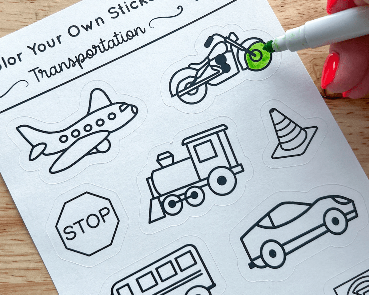 Transportation Color Your Own Stickers - Calenlou Crafts Stickers sold by Rosebud & Jo