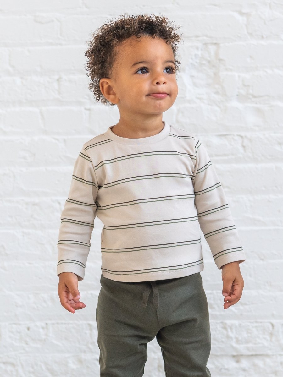 Turk Long Sleeve Crew - Oak Stripe - Colored Organics Tops sold by Rosebud & Jo
