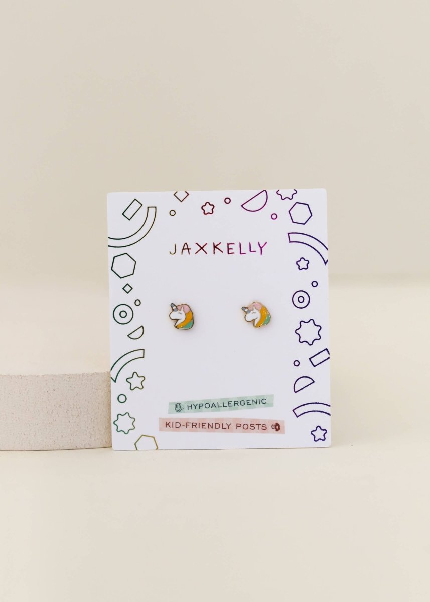 Unicorn Enamel Flat Back Kids Earrings - JaxKelly Jewelry sold by Rosebud & Jo