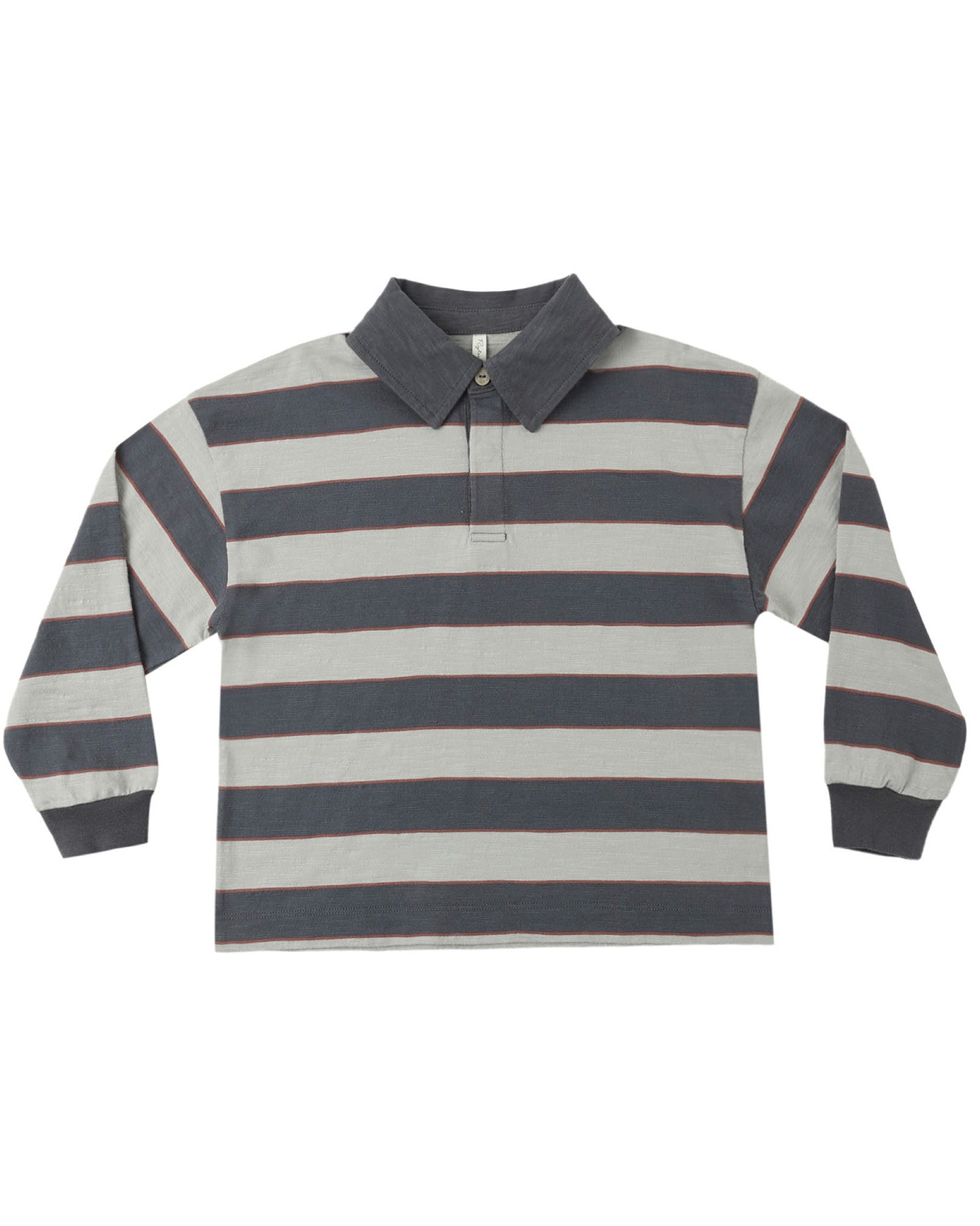 Striped long-sleeve shirt with a collar on a white background