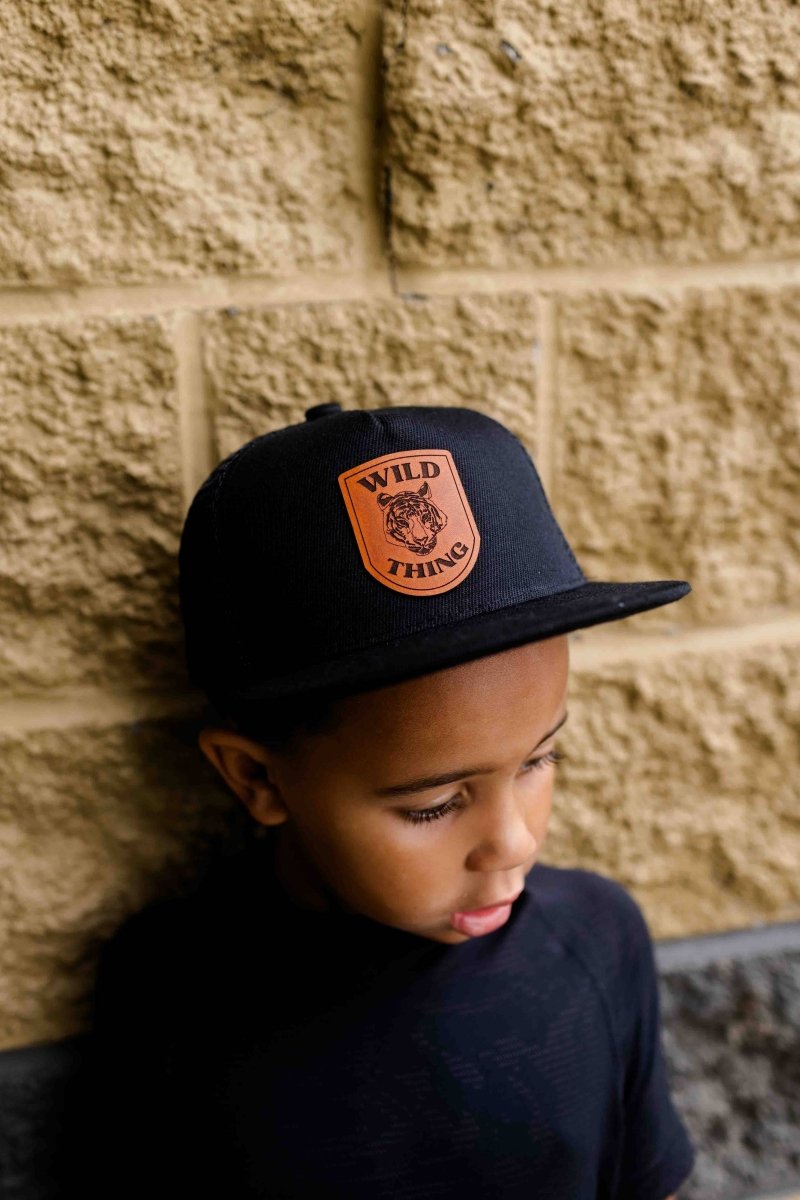 Wild Thing Tiger Leather Patch Hat - Left Grain Hat sold by Rosebud & Jo