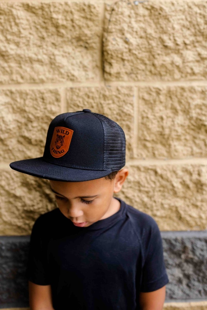 Wild Thing Tiger Leather Patch Hat - Left Grain Hat sold by Rosebud & Jo