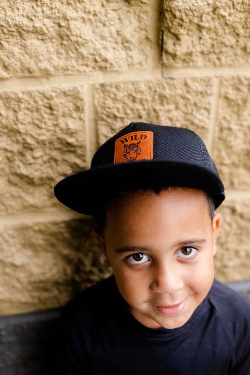 Wild Thing Tiger Leather Patch Hat - Left Grain Hat sold by Rosebud & Jo