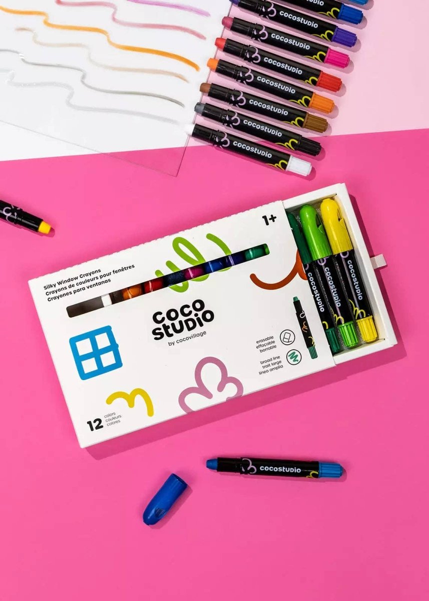 Window Crayons – 12 Bright, Erasable Colors for Creative Fun - Coco Village Art sold by Rosebud & Jo