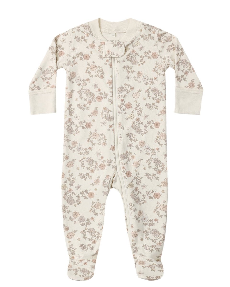 Zip Long Sleeve Sleeper Footie || Floral Vine - Quincy Mae Footies sold by Rosebud & Jo