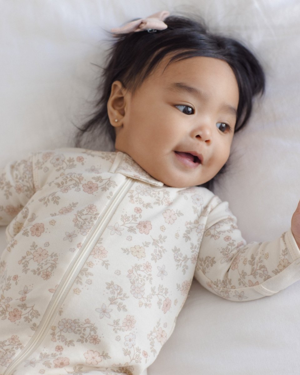 Zip Long Sleeve Sleeper Footie || Floral Vine - Quincy Mae Footies sold by Rosebud & Jo